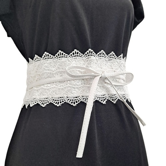 Corset White Wide waist Lace Faux Leather belt Obi Wrap Boho wedding sash - Picture 6 of 11
